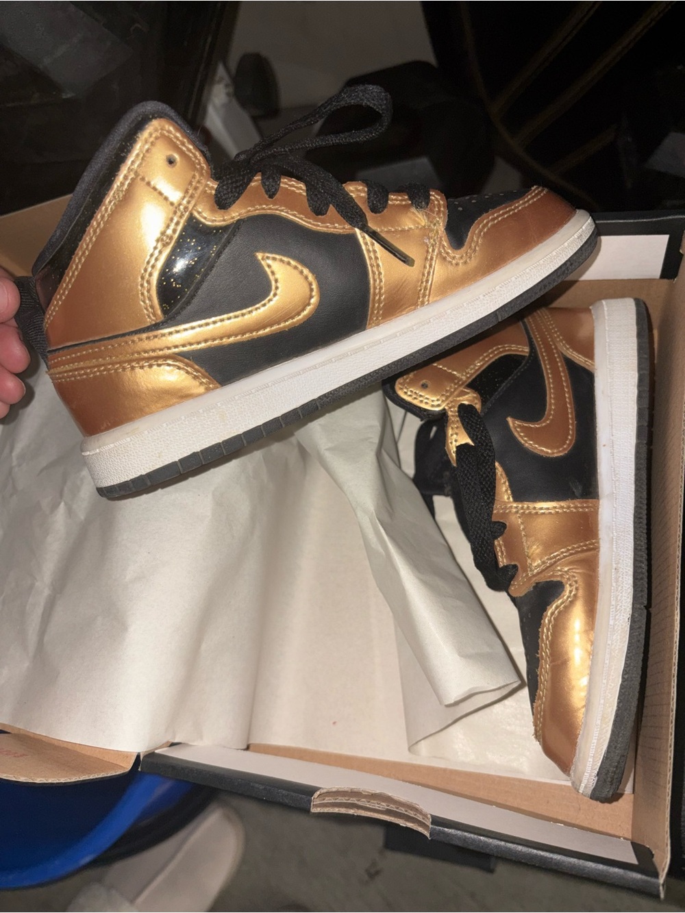 Nike Kids Metallic Gold and Black Low-Top Sneakers - Picture 2 of 3